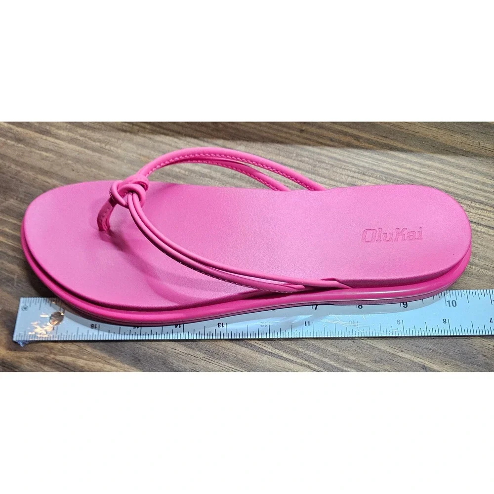 OluKai Aka‎ Thong Sandals Pink Plumeria Knot Strap Flip Flops 10-10.5 #546